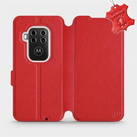 Etui ze skóry naturalnej do Motorola One Zoom - wzór Red Leather