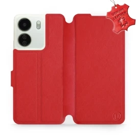 Etui ze skóry naturalnej do Xiaomi Redmi 13C - wzór Red Leather
