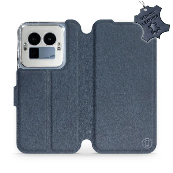 Etui ze skóry naturalnej do Realme GT 8 Pro - wzór Blue Leather