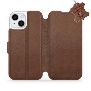 Etui ze skóry naturalnej do Apple iPhone 15 - wzór Brown Leather