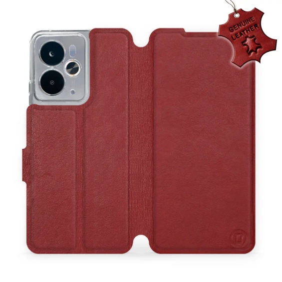 Etui ze skóry naturalnej do Realme 14T 5G - wzór Dark Red Leather