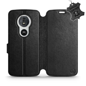 Etui ze skóry naturalnej do Motorola Moto G6 Play - wzór Black Leather