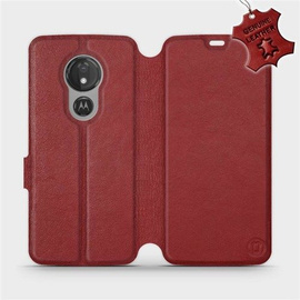 Etui ze skóry naturalnej do Motorola Moto G7 Power - wzór Dark Red Leather