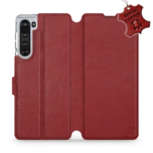 Etui ze skóry naturalnej do Motorola Edge - wzór Dark Red Leather