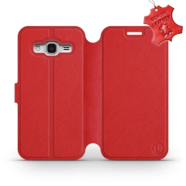 Etui ze skóry naturalnej do Samsung Galaxy J3 2016 - wzór Red Leather