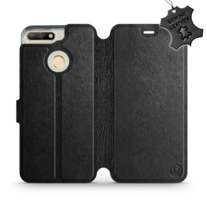 Etui ze skóry naturalnej do Huawei Honor 7A - wzór Black Leather