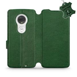 Etui ze skóry naturalnej do Motorola Moto G7 Plus - wzór Green Leather