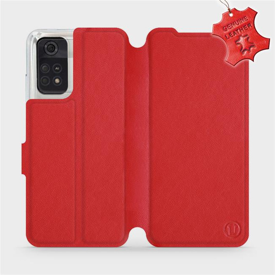 Etui ze skóry naturalnej do Xiaomi POCO M4 Pro 4G - wzór Red Leather