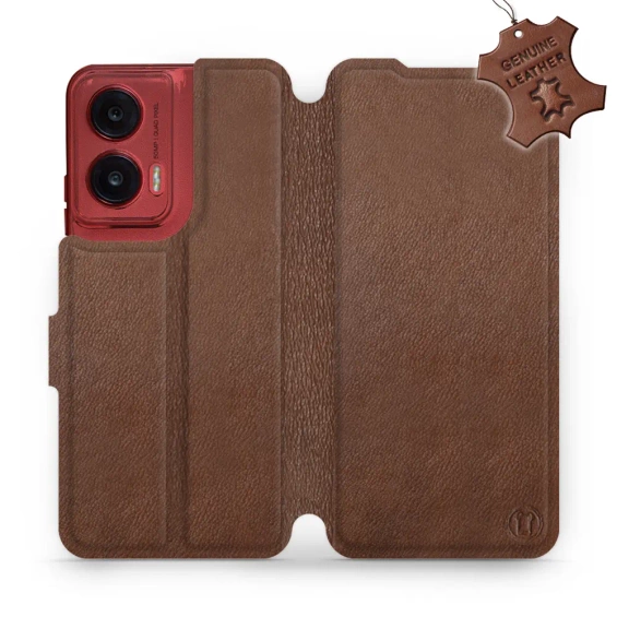 Etui ze skóry naturalnej do Motorola Moto G35 5G - wzór Brown Leather