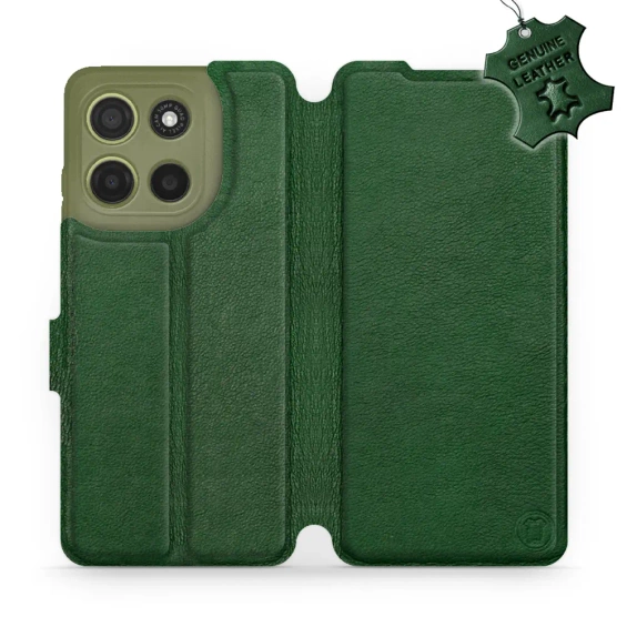 Etui ze skóry naturalnej do Motorola Moto G15 - wzór Green Leather