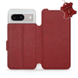 Etui ze skóry naturalnej do Google Pixel 8 - wzór Dark Red Leather