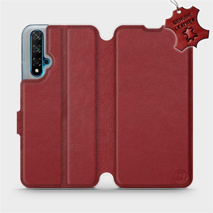 Etui ze skóry naturalnej do Huawei Nova 5T - wzór Dark Red Leather