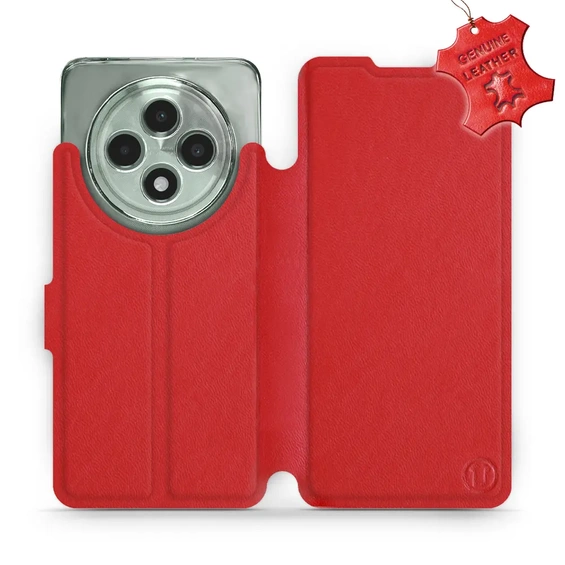 Etui ze skóry naturalnej do OPPO Reno12 F 5G - wzór Red Leather
