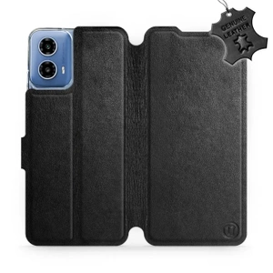 Etui ze skóry naturalnej do Motorola Moto G34 5G - wzór Black Leather