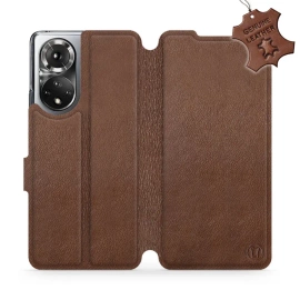 Etui ze skóry naturalnej do Huawei Honor 50 - wzór Brown Leather