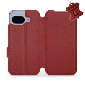 Etui ze skóry naturalnej do Google Pixel 9A - wzór Dark Red Leather