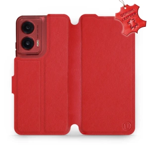 Etui ze skóry naturalnej do Motorola Moto G35 5G - wzór Red Leather