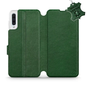 Etui ze skóry naturalnej do Samsung Galaxy A50 - wzór Green Leather