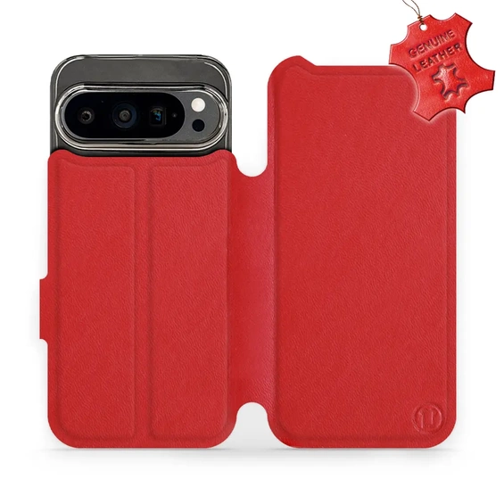 Etui ze skóry naturalnej do Google Pixel 9 Pro - wzór Red Leather