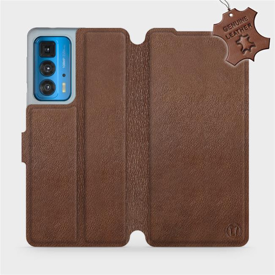 Etui ze skóry naturalnej do Motorola Edge 20 Pro - wzór Brown Leather