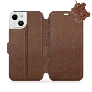 Etui ze skóry naturalnej do Apple iPhone 13 - wzór Brown Leather