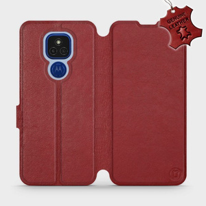 Phone Case Motorola Moto E7 Plus - Design Dark Red Leather