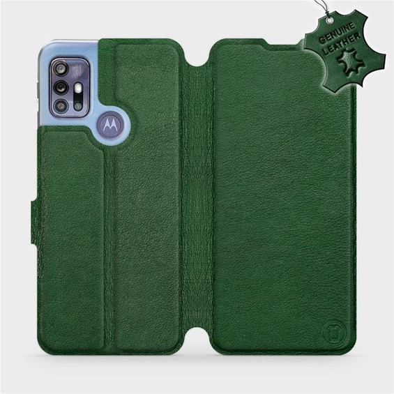 Etui ze skóry naturalnej do Motorola Moto G30 - wzór Green Leather