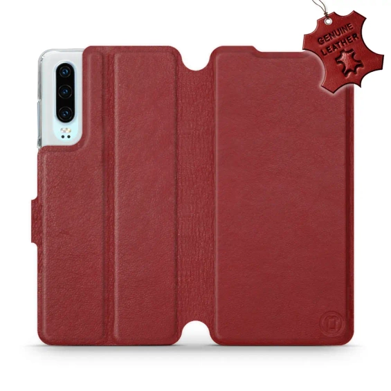Phone Case Huawei P30 - Design Dark Red Leather