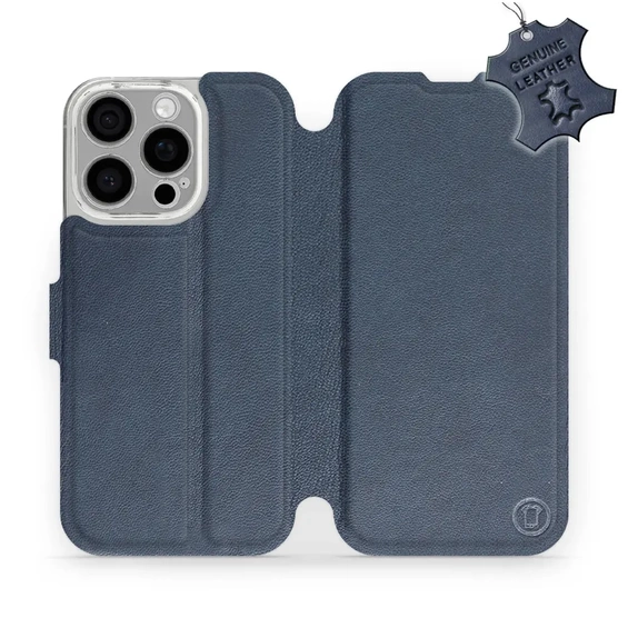 Etui ze skóry naturalnej do Apple iPhone 16 Pro - wzór Blue Leather