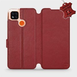 Etui ze skóry naturalnej do Xiaomi Redmi 9C - wzór Dark Red Leather