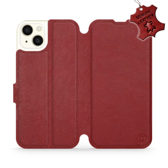 Etui ze skóry naturalnej do Apple iPhone 15 Plus - wzór Dark Red Leather