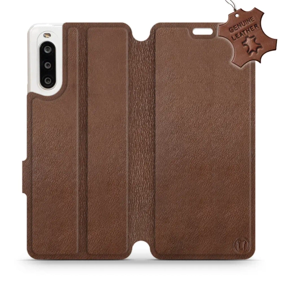 Etui ze skóry naturalnej do Sony Xperia 10 II - wzór Brown Leather