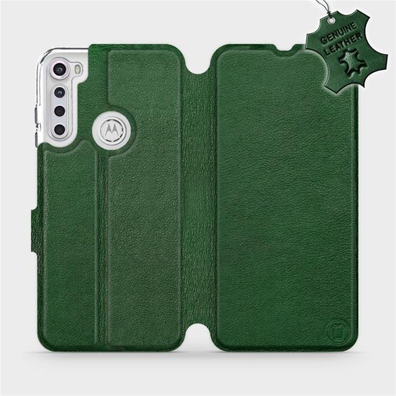 Etui ze skóry naturalnej do Motorola One Fusion Plus - wzór Green Leather