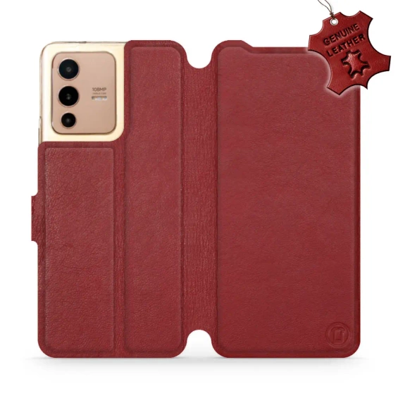Phone Case Vivo V23 5G - Design Dark Red Leather