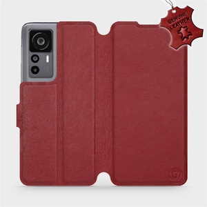 Etui ze skóry naturalnej do Xiaomi 12T - wzór Dark Red Leather