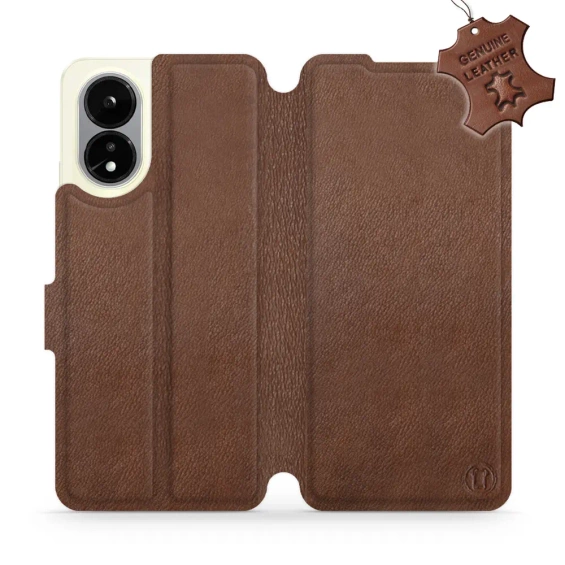 Etui ze skóry naturalnej do OPPO A38 - wzór Brown Leather