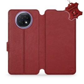 Etui ze skóry naturalnej do Xiaomi Redmi Note 9T - wzór Dark Red Leather