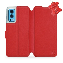 Etui ze skóry naturalnej do OnePlus Nord 2 5G - wzór Red Leather