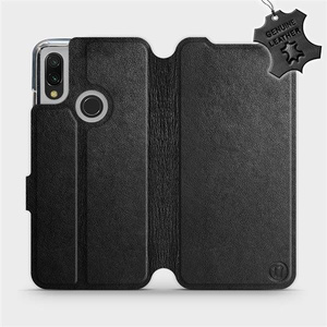Etui ze skóry naturalnej do Xiaomi Redmi 7 - wzór Black Leather