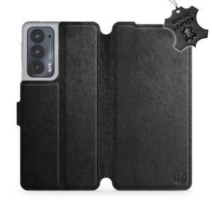 Etui ze skóry naturalnej do Motorola Edge 20 - wzór Black Leather