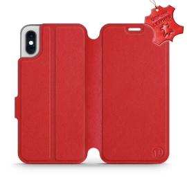 Etui ze skóry naturalnej do Apple iPhone X - wzór Red Leather