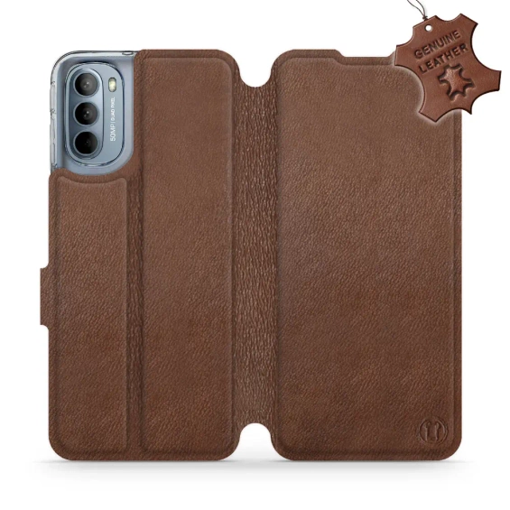 Etui ze skóry naturalnej do Motorola Moto G31 - wzór Brown Leather