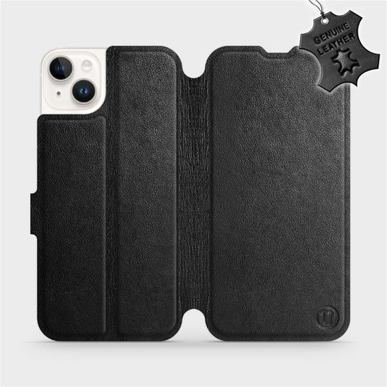 Etui ze skóry naturalnej do Apple iPhone 14 Plus - wzór Black Leather