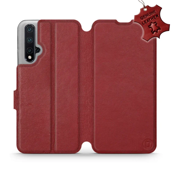 Etui ze skóry naturalnej do Huawei Honor 20 - wzór Dark Red Leather