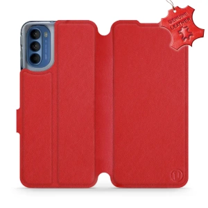 Etui ze skóry naturalnej do Motorola Moto G41 - wzór Red Leather