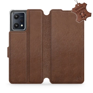 Etui ze skóry naturalnej do Realme 9 5G - wzór Brown Leather
