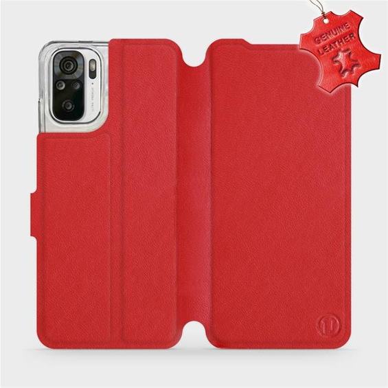 Etui ze skóry naturalnej do Xiaomi Redmi Note 10S - wzór Red Leather