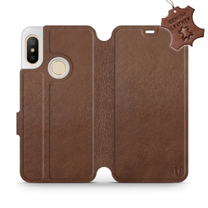 Etui ze skóry naturalnej do Xiaomi Mi A2 Lite - wzór Brown Leather