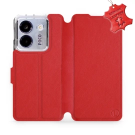 Etui ze skóry naturalnej do Xiaomi POCO M7 Pro 5G - wzór Red Leather