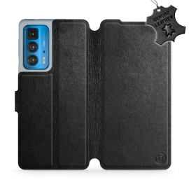Etui ze skóry naturalnej do Motorola Edge 20 Pro - wzór Black Leather